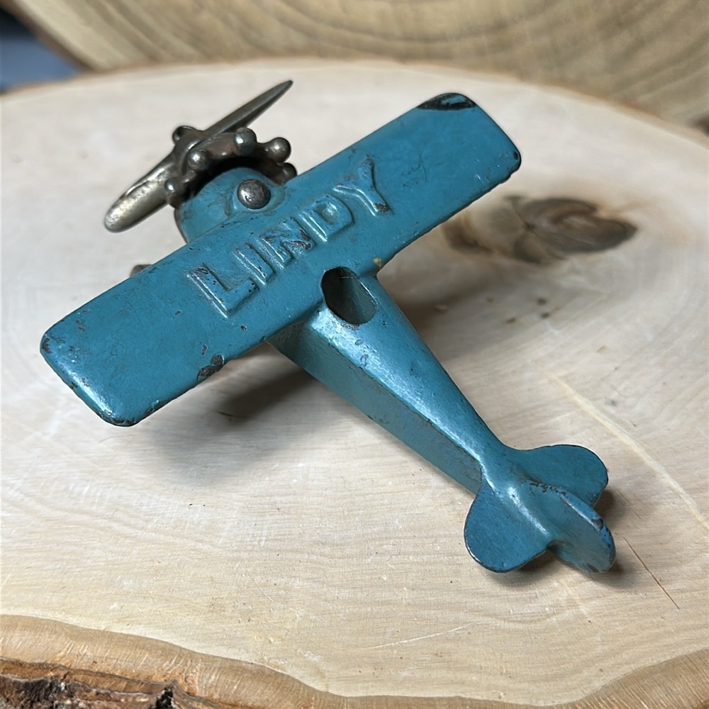 Lindy Hubley Cast Iron Vintage Blue Toy Decor Airplane - Possibly Antique 1930s